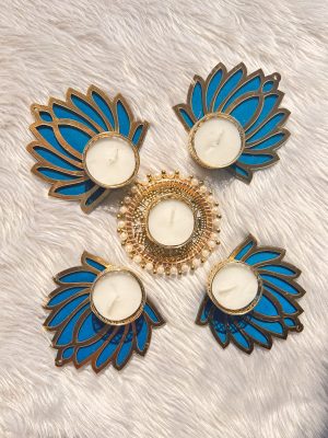 blue lotus tea light candle holder set of 5