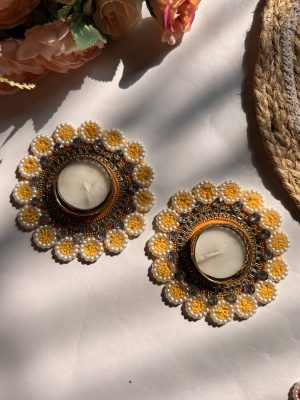 Designer tealight candle holder yellow set of 2