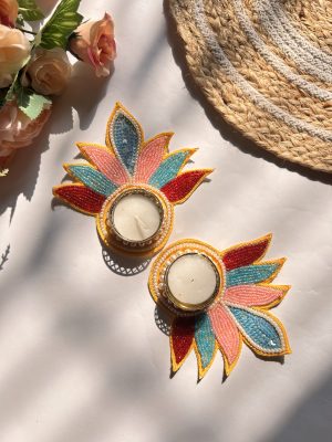 Designer colourful tealight candle holders set of 2