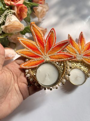 Designer tea light candle holders (orange) set of 2