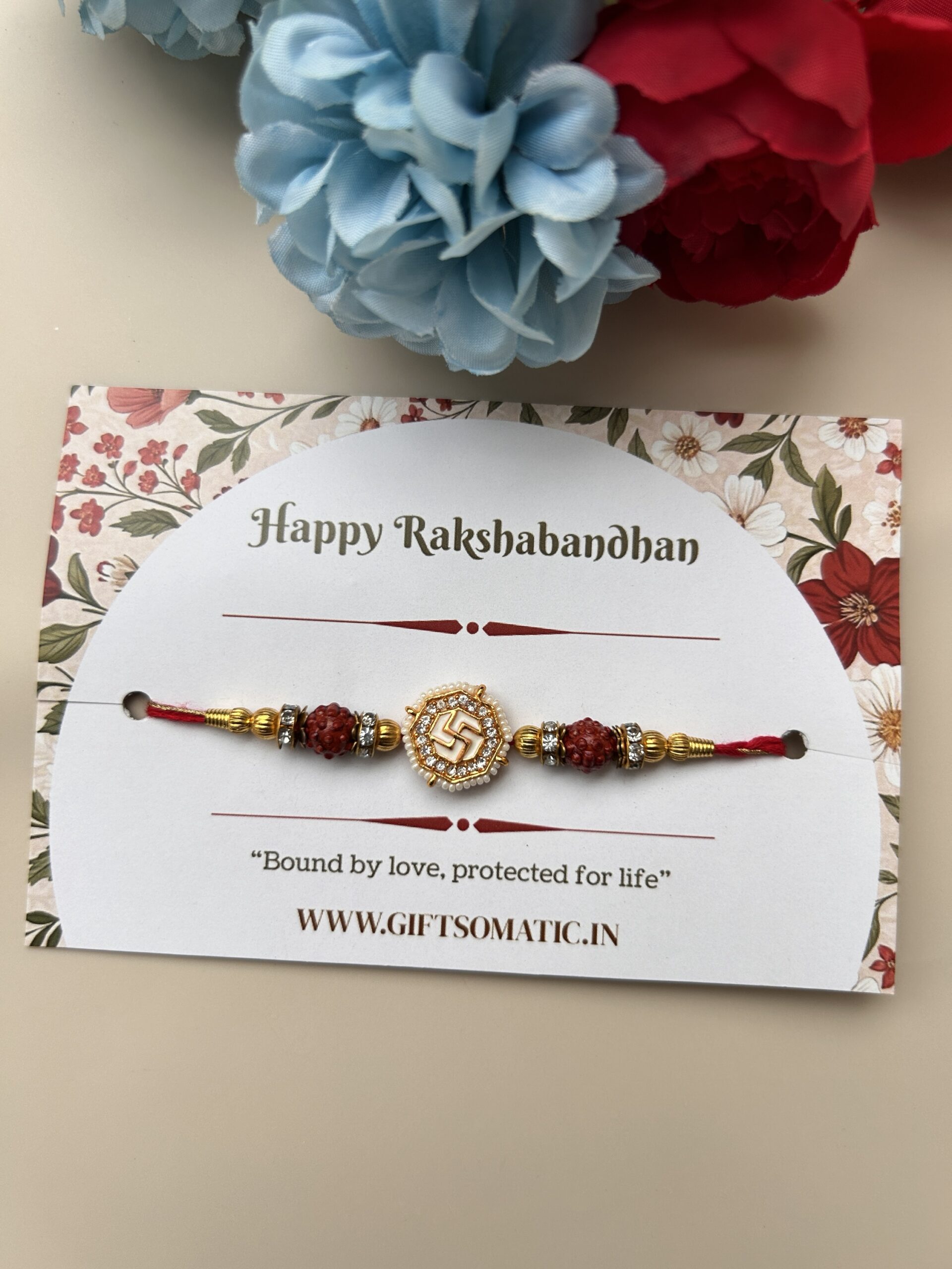 meenakari om rudraksh rakhi design