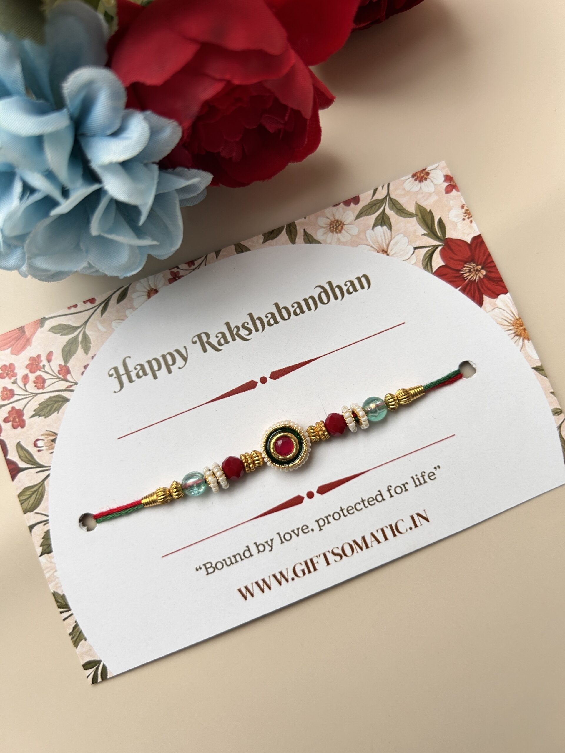 Red and green stone rakhi design ❤️ - Image 2