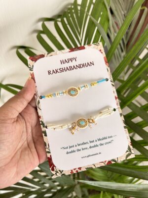 Couple Premium Blue pearl bracelet rakhi set