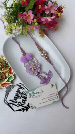 Floral designs Premium purple duo rakhi set