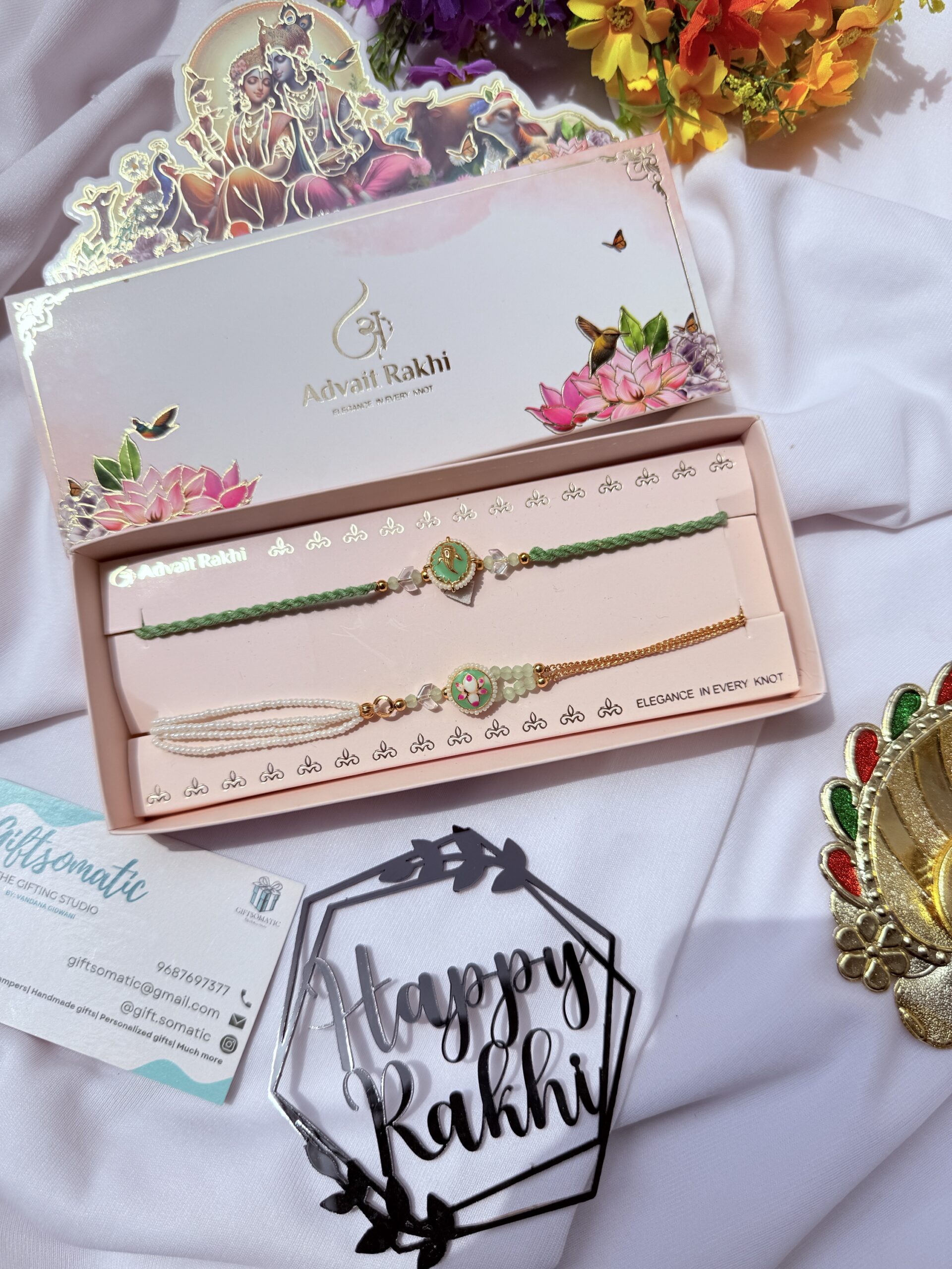 green lotus ganesha couple rakhi set - Image 3