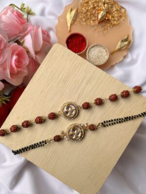 Premium rudraksh bracelet couple rakhi set