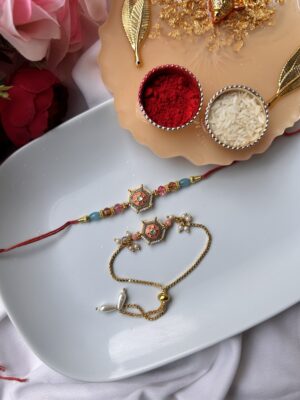 Premium traditional meenakari bracelet couple rakhi set