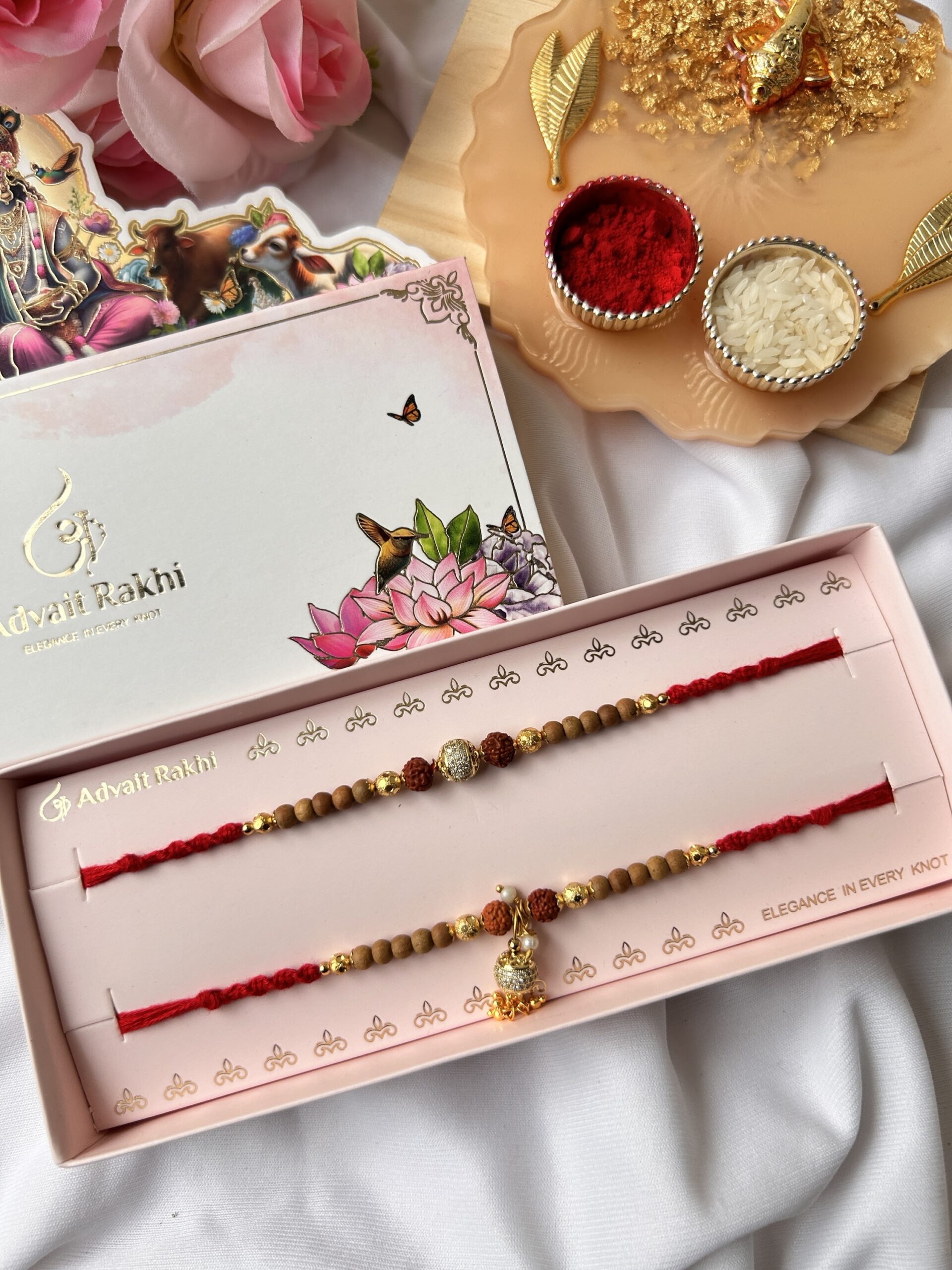 Premium rudraksh couple rakhi set - Image 2