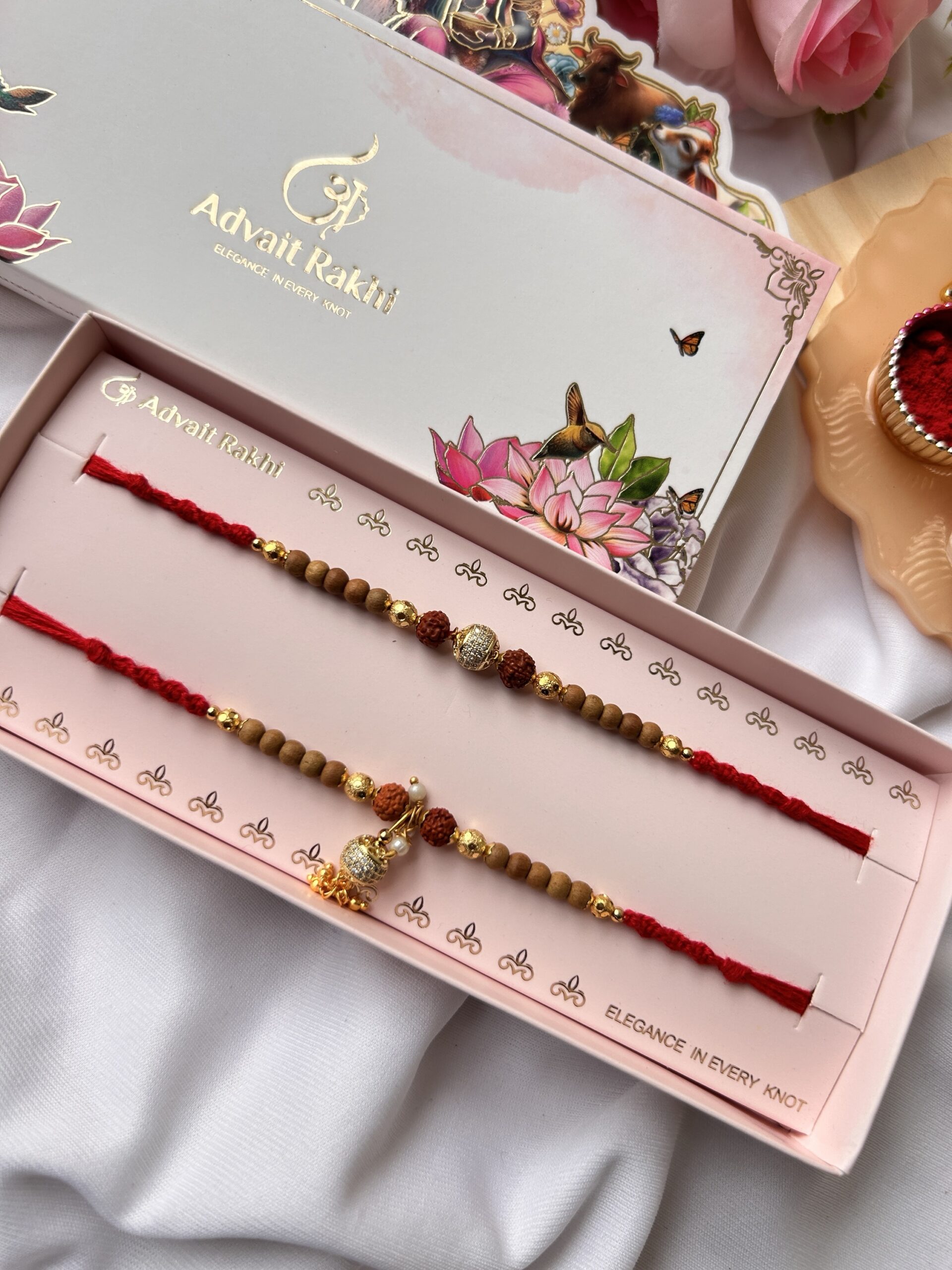 Premium rudraksh couple rakhi set