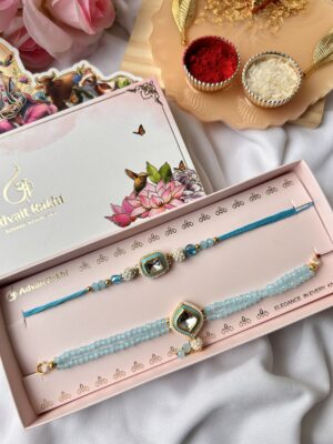 Premium blue diamond couple rakhi set