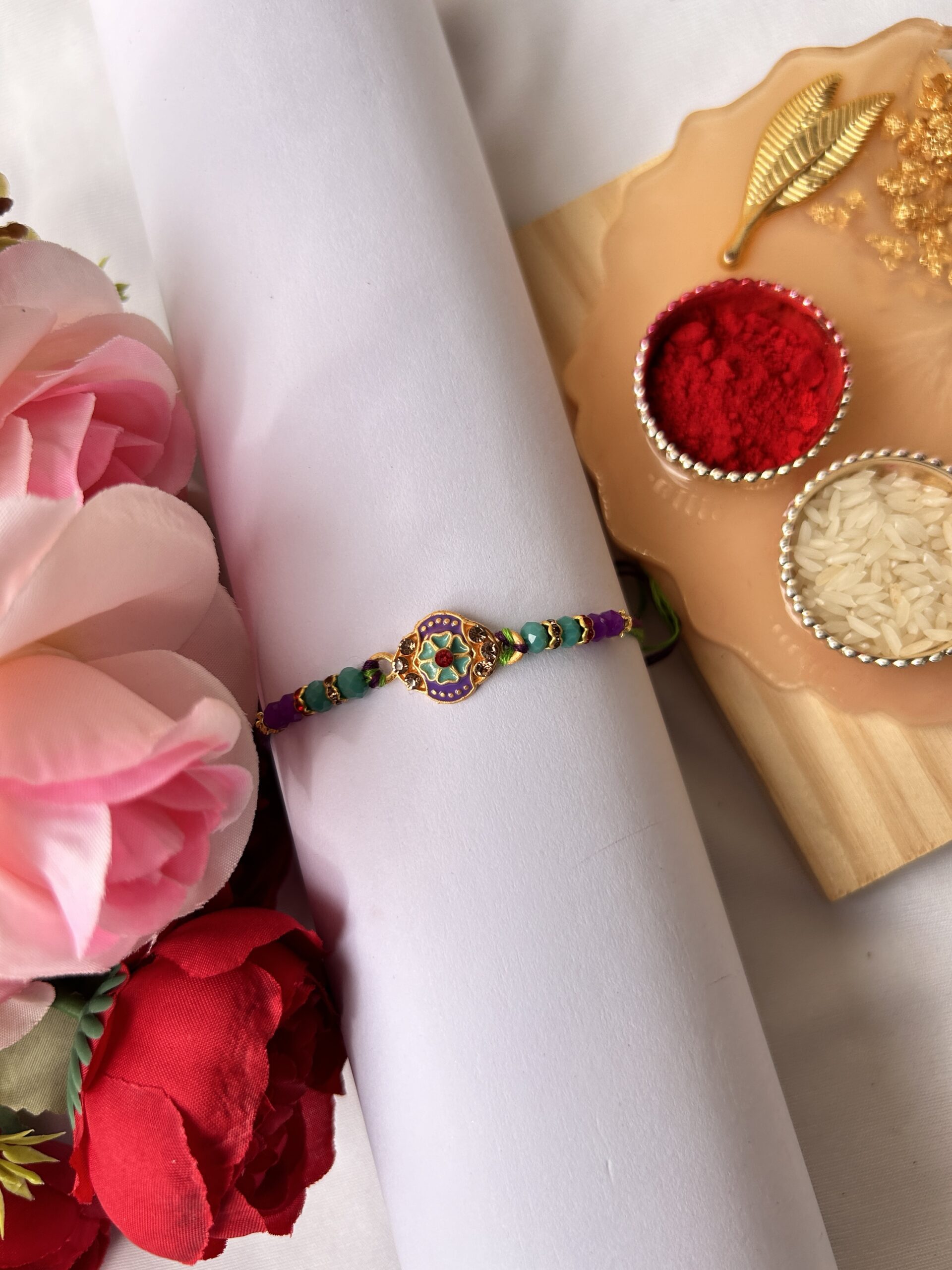 Floral meenakari bhai rakhi - Image 2