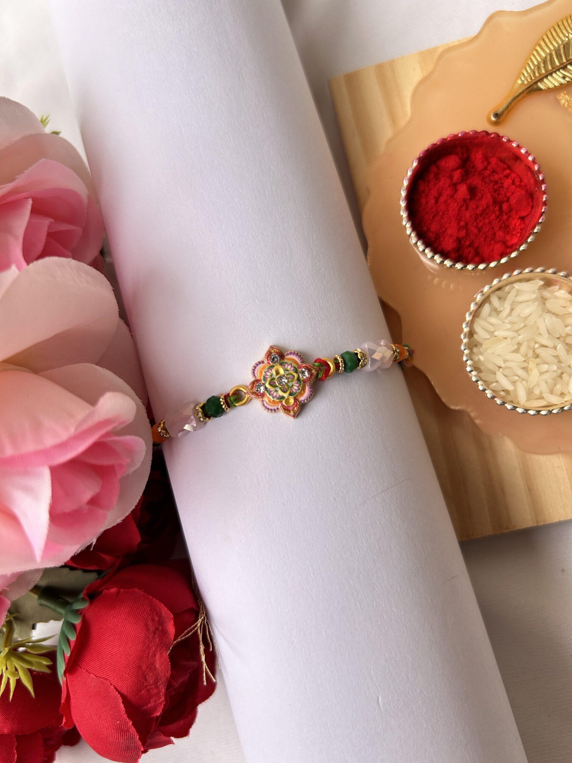 Pink lotus meenakari bhai rakhi - Image 2