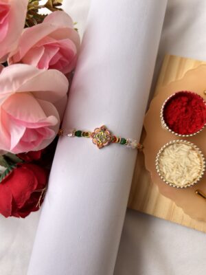 Pink lotus meenakari bhai rakhi