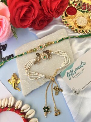 Green Kundan Rakhi &  lumba set | bhaiya bhabhi Rakhi set
