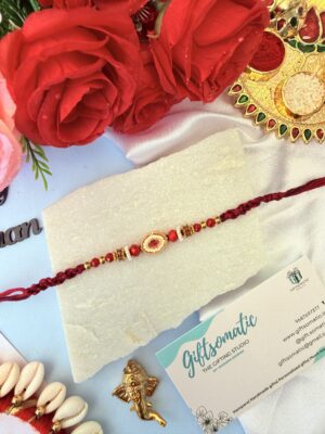 Red Kundan bhai Rakhi | Handmade bhai Rakhi