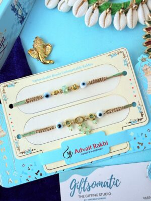pastel mint couple rakhi set | Mint green couple evil eye rakhi set
