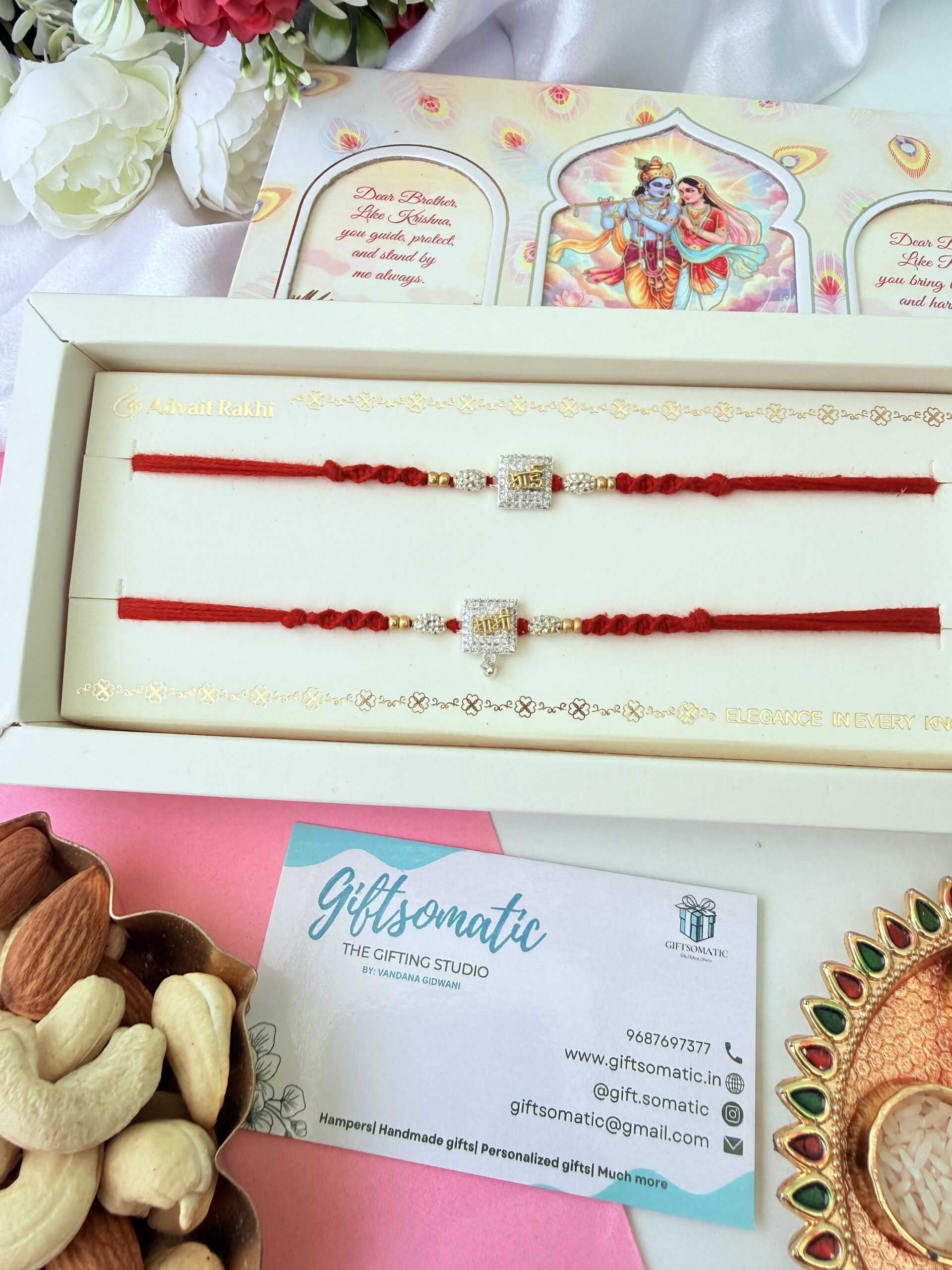 Premium bhaiya bhabhi silver AD couple rakhi set | couple Rakhi set Copy - Image 2