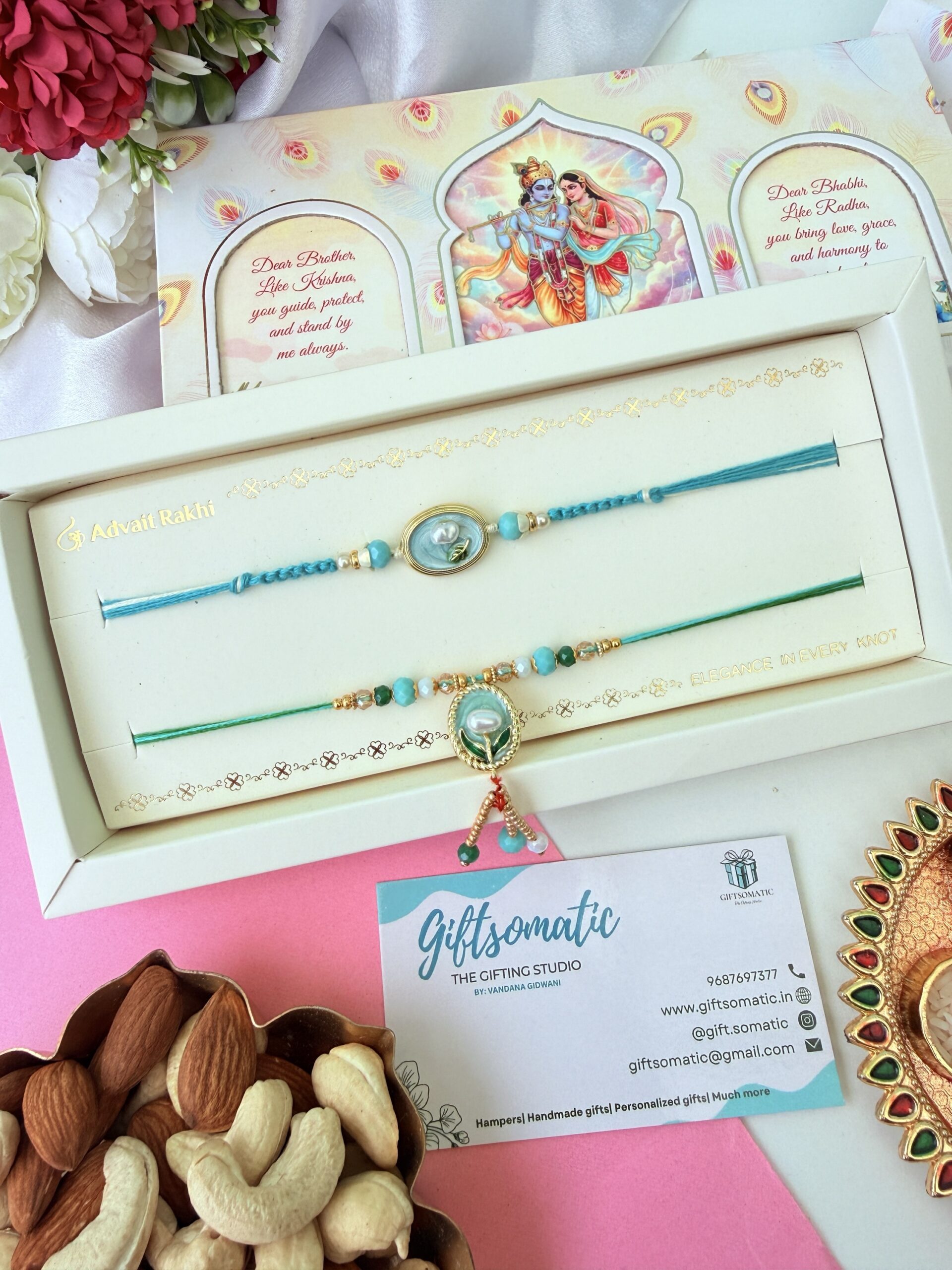 Premium floral bhaiya bhabhi AD rakhi set | couple Rakhi set Copy