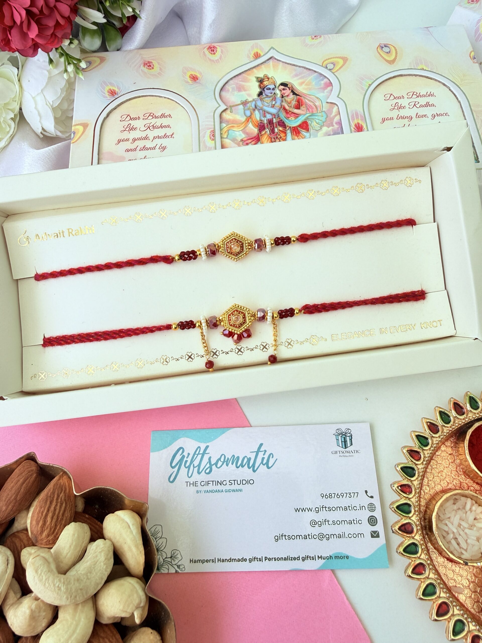 Premium red bhaiya bhabhi AD rakhi set | couple Rakhi set - Image 2