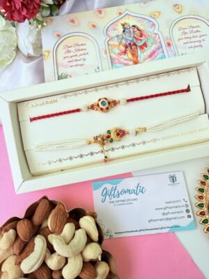 Premium red Kundan bracelet bhaiya bhabhi AD rakhi set | couple Rakhi set