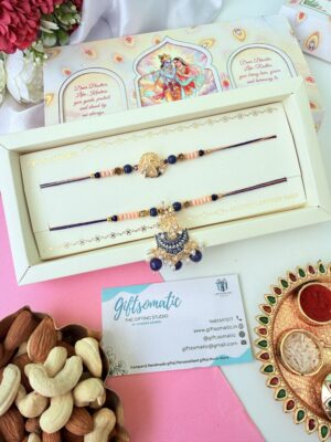 Premium blue peacock lumba couple rakhi set | couple lumba Rakhi set