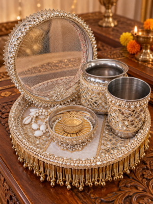 Sheeshmahal mirror karwachouth thali set | Designer Karwachauth thali set